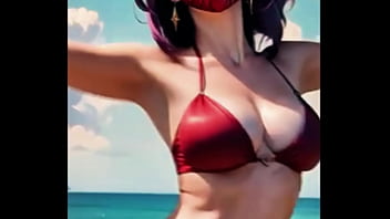 Akali brings her rebel style to the shore crimson bikini glowing under the sun while her mask hides more than just her face the rogue assassin turns summer into danger and desire