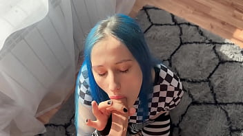 First anal with a big dick creampie of a big ass 18 year old beauty with blue hair