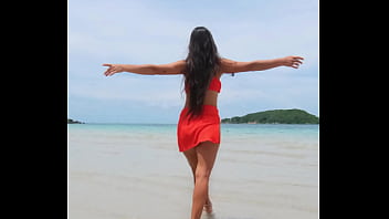 Orange sexy bikini fun on the tropical beach