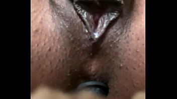 Pinky edging her meaty ebony pussy until she can’t take it anymore