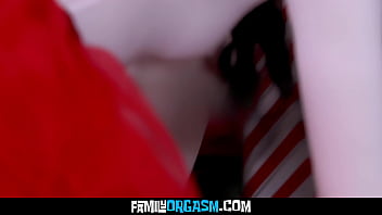 Mischievous daughters surprise their step fathers with glory hole surprise