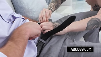 Inked wife has sex with her husband's stepbrother