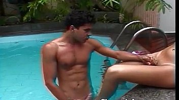 Busty Shemale Takes It By The Pool thumbnail