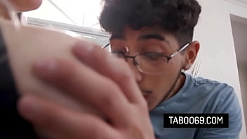 Blonde stepmom let stepson play and fuck her big tits