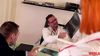 Doctors united double penetration in the medical room