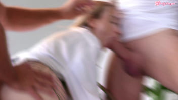 Slutty 19 year old blonde fucks dirty and do rimming for two sugar daddies