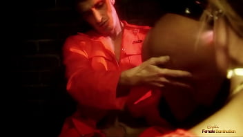 Blonde security guards got horny while watching a guy in jail so they started sucking on his delicious pecker together before taking turns getting their pussies fucked hard