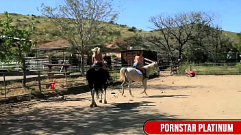 Busty blonde devon munches veronica’s pussy in stable fuck