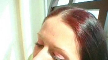 Slim brunette creamed small boobs