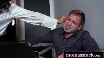 Lilly teaches her voyeur stepson a hardcore anal lesson on the couch