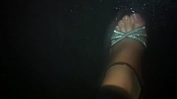 Walking in the rain with sexy stilettos and nylons