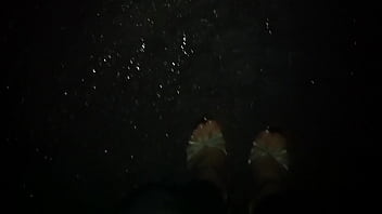 Walking in the rain with sexy stilettos and nylons