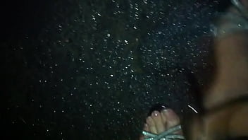 Walking in the rain with sexy stilettos and nylons