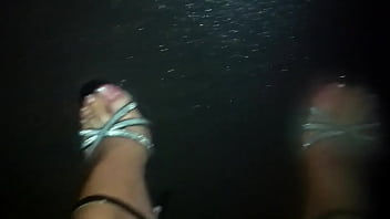 Walking in the rain with sexy stilettos and nylons