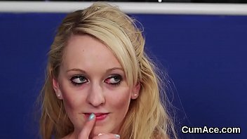 Sexy model gets jizz shot on her face sucking all the cum