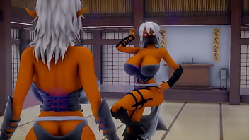 Two elf ninja fight mmd