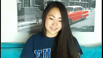Cute asian babe gets naked on webcam