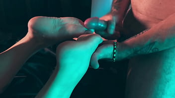 This dirty old man fucking my small feet and my tight pussy