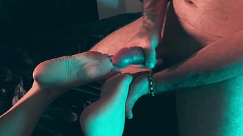 This dirty old man fucking my small feet and my tight pussy