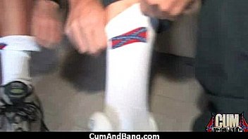 Ebony chick hard fuck in interracial group 19