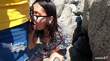 Inked nymphomaniac latina teen bitch seduce her driver to fuck at public beach