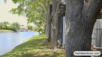 Stepmom caught teen babe and bf pleasuring on the couch