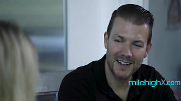 Pretty blonde sitter sits on his cock