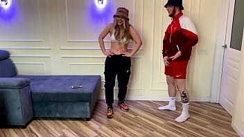 A trial dance lesson has turned into fucking ended with a cum load into a teacher's tight bald pussy