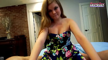 Petite busty coed lauren rubs and sucks a cock to get banged in doggystyle