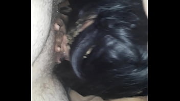 Redbone in blindfold swallows cock