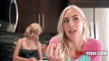 Blonde standing doggystyle while making grocery list