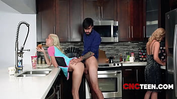 Blonde standing doggystyle while making grocery list