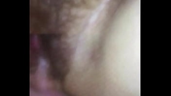 Slow motion cum in my wife hairy pussy