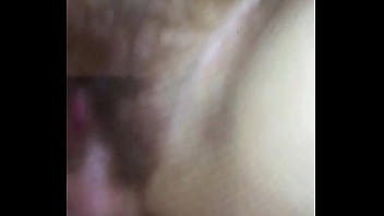 Slow motion cum in my wife hairy pussy