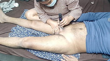 Stepmom trimming my cock hair