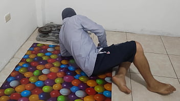 The athletic male does his aerobics routine and shows off his small flacid penis he should be ashamed of having a stunning ugly penis