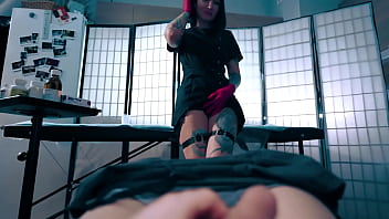 Sexy nurse in latex gloves helped her patient collect a semen analysis