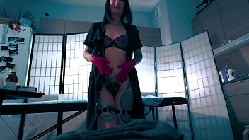 Sexy nurse in latex gloves helped her patient collect a semen analysis