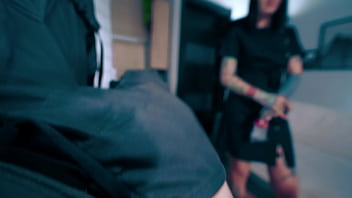 Sexy nurse in latex gloves helped her patient collect a semen analysis