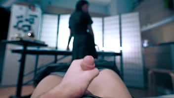 Sexy nurse in latex gloves helped her patient collect a semen analysis