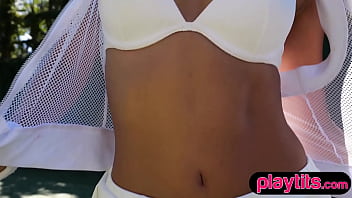 Petite latina beauty strips naked outdoors and reveals her sexy bare figure