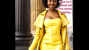 Gorgeous busty ebony teasing and fucking in a sauna in her yellow leather bikini ai illustrated leather porn dream