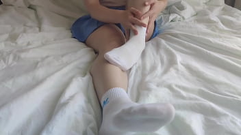 Sockjob in white socks is the best way to start my day