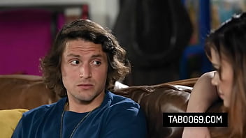 Hot stepmother fucking with her shy stepson on the couch