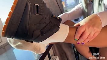 Smelly nylon feet in front of your face teasing you Smelly nylon feet in front of your face teasing you