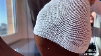 Smelly nylon feet in front of your face teasing you Smelly nylon feet in front of your face teasing you