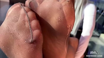 Smelly nylon feet in front of your face teasing you