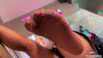 Smelly nylon feet in front of your face teasing you Smelly nylon feet in front of your face teasing you