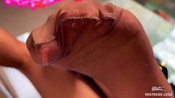 Smelly nylon feet in front of your face teasing you Smelly nylon feet in front of your face teasing you