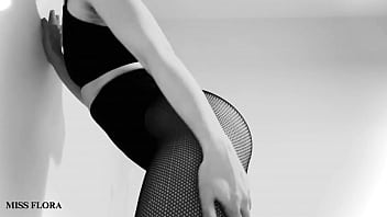 Fishnet tights ass and feet tease in black and white